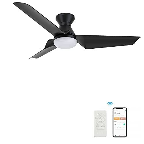  CEME Flush Mount 52 Inches Black Ceiling Fan With 10 Speeds & 3 Colors Dimmable Light, Remote Control DC Low Profile Smart Ceiling Fan With Lights Compatible With Alexa, Siri & Google H