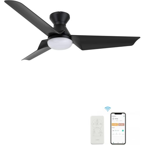  CEME Flush Mount 52 Inches Black Ceiling Fan With 10 Speeds & 3 Colors Dimmable Light, Remote Control DC Low Profile Smart Ceiling Fan With Lights Compatible With Alexa, Siri & Google H