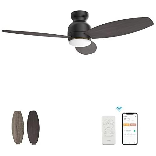  CEME Ceiling Fan with Lights, Indoor & Outdoor Ceiling Fan，48 Low Profile DC Smart Ceiling Fan Works with Alexa, Siri, Google Home & Smart APP, 2 Colors of Reversible Blades, Dark Walnu