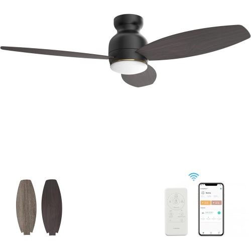  CEME Ceiling Fan with Lights, Indoor & Outdoor Ceiling Fan，48 Low Profile DC Smart Ceiling Fan Works with Alexa, Siri, Google Home & Smart APP, 2 Colors of Reversible Blades, Dark Walnu