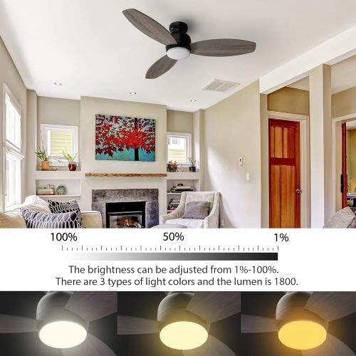  CEME Ceiling Fan with Lights, Indoor & Outdoor Ceiling Fan，48 Low Profile DC Smart Ceiling Fan Works with Alexa, Siri, Google Home & Smart APP, 2 Colors of Reversible Blades, Dark Walnu