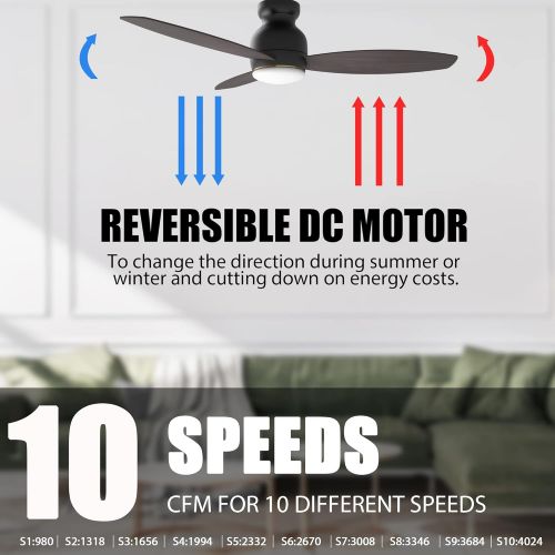  CEME Ceiling Fan with Lights, Indoor & Outdoor Ceiling Fan，48 Low Profile DC Smart Ceiling Fan Works with Alexa, Siri, Google Home & Smart APP, 2 Colors of Reversible Blades, Dark Walnu