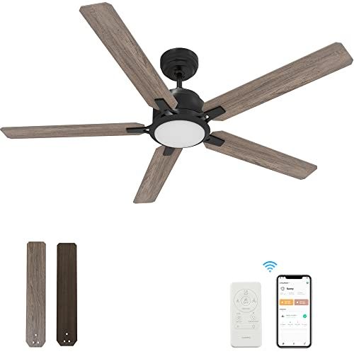  CEME 52“ Indoor & Outdoor Ceiling Fan With Light, Low Profile Smart Ceiling Fan With 10 Speeds, Silent DC Motor, Farmhouse Ceiling Fan Compatible with Alexa, Siri, Google & Smart App, B