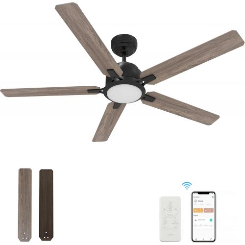  CEME 52“ Indoor & Outdoor Ceiling Fan With Light, Low Profile Smart Ceiling Fan With 10 Speeds, Silent DC Motor, Farmhouse Ceiling Fan Compatible with Alexa, Siri, Google & Smart App, B