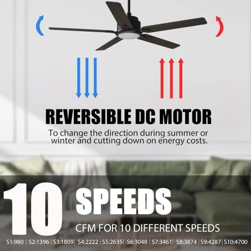  CEME 52“ Indoor & Outdoor Ceiling Fan With Light, Low Profile Smart Ceiling Fan With 10 Speeds, Silent DC Motor, Farmhouse Ceiling Fan Compatible with Alexa, Siri, Google & Smart App, B