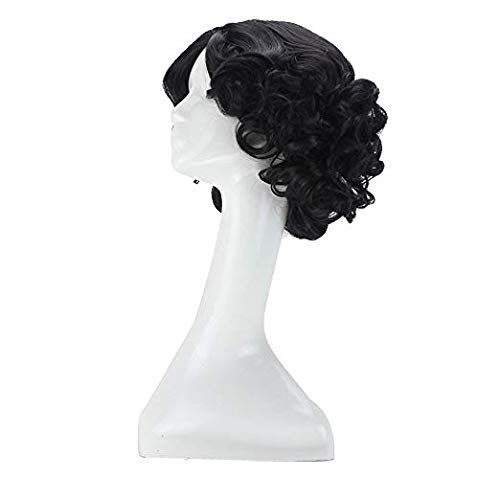  CEXIN Cexin Women‘s Princess Snow White Black Short Curly Cosplay Wig with Cap Halloween Costume Wigs Anime Party Accessory