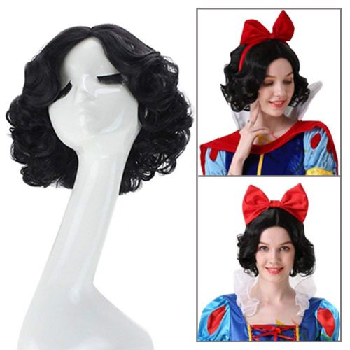  CEXIN Cexin Women‘s Princess Snow White Black Short Curly Cosplay Wig with Cap Halloween Costume Wigs Anime Party Accessory