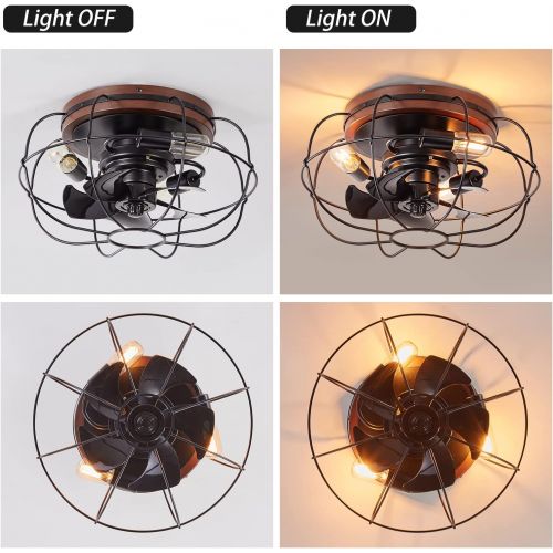  CFAYY Farmhouse Caged Ceiling Fans with Lights Flush Mount, 18 Rustic Bladeless Ceiling Fan Remote Control, Quiet Reversible Motor, 6 Gear Speeds, 1/2/4 Hour Timing