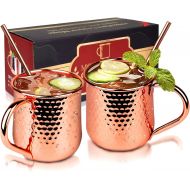 [아마존베스트]CFGROW Moscow Mule Copper Mugs,100% Authentic Traditional Design Solid Handcrafted Copper Cups, Food Safe Pure Solid Copper Mugs with Brass Handle & Copper Straws,17 oz (1, copper)