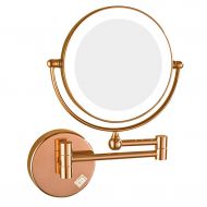 CFJKN LED Lighted Makeup Mirror, 5X Magnification Vanity Mirror, Double Sided Wall Mount Beauty Mirror Adjustable Rotating,Rose Gold_8inch 10X