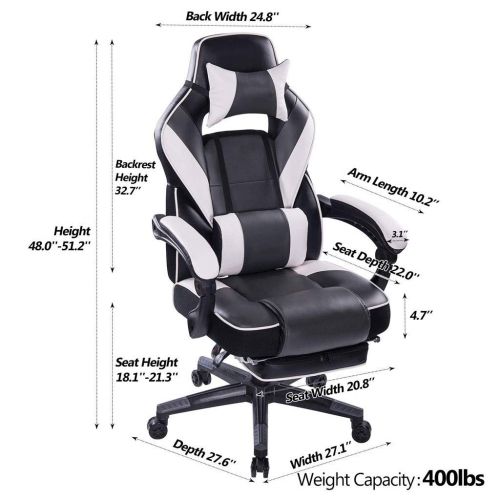  CGH Massage Reclining Gaming Chair - Ergonomic High-Back Racing Computer Desk Office Chair with Retractable Footrest and Adjustable Lumbar Cushion (Color : Black)