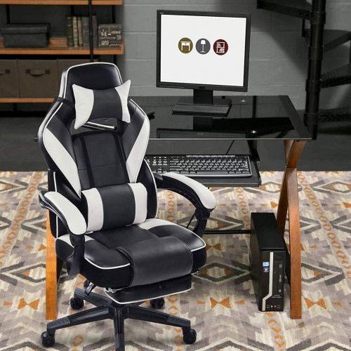  CGH Massage Reclining Gaming Chair - Ergonomic High-Back Racing Computer Desk Office Chair with Retractable Footrest and Adjustable Lumbar Cushion (Color : Black)