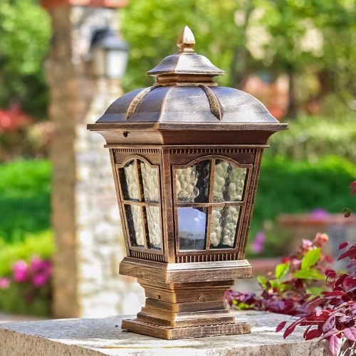  CGJDZMD Pillar Lamp European-Style Simplicity Waterproof Antirust Aluminum Column Lamp Outdoor LED Post Light Garage Pavilion Courtyard Courtyard Lighting (Color : Bronze)