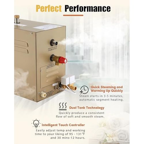  CGOLDENWALL 9KW Commercial Self-Draining Steam Generator Shower System Home Steam Bath Spa Generator 30 min to 12 Hours with Auto Drain 95-131℉ for Suitable Space Heating 9 m³/318 Cubic feet (9KW)