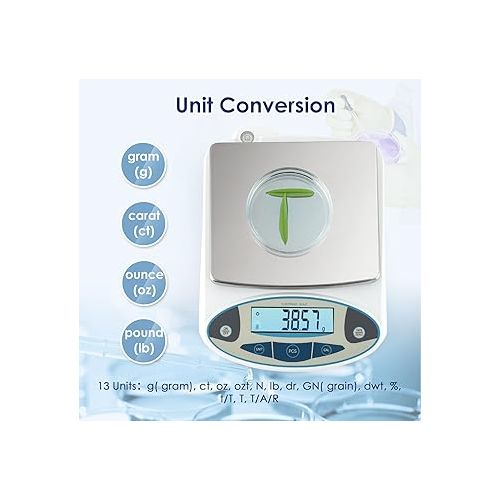  CGOLDENWALL Precision Lab Scale Digital Analytical Balance Laboratory Balance Jewelry Scale Scientific Scale 0.01g Accuracy 110V (5000g, 0.01g)