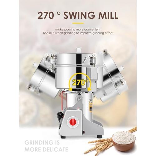  CGOLDENWALL 2500g Electric Grain Grinder Mill Safety Upgraded 3600W High-speed Spice Herb Grinder Commercial Superfine Machine Dry Cereals Pulverizer CE 110V (2500g Swing Type)