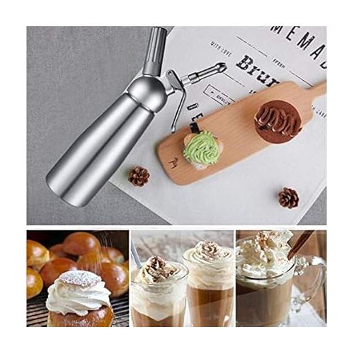  CGOLDENWALL Professional Whipped Cream Dispenser Cream Whipper Gourmet Culinary Whipped Cream Maker 3 Decorating Nozzles Cleaning Brush and Instruction Manual Included (Stainless Steel 500ml/1pint)