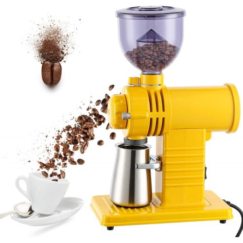  CGOLDENWALL Electric Coffee Grinder Coffee Mill Machine Automatic Burr Coffee Bean Grinder Coffee Bean Powder Grinding Machine 10 Levels Thickness Adjustable (Yellow)