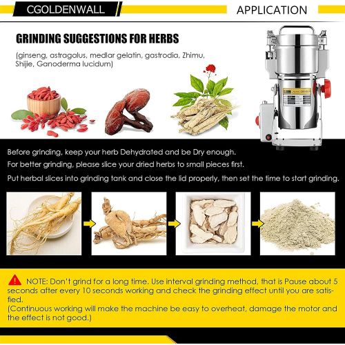  [아마존베스트]CGOLDENWALL 300g High-Speed Electric Grain Grinder Mill Stainless Steel Powder Grinder Machine Commercial Grain Mill Spice Grinder Pulverizer for Dried Cereals Grains Spices Herbs