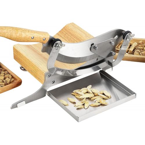  CGOLDENWALL Chinese Medicine Slicer Manual Radiused Biltong Slicer, with Magnetic Stainless Steel Tray, for Chinese Herbs, Biltong, Beef Jerky, Hard Fruits and Vegetables, Nougat