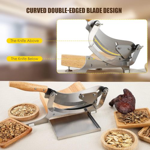  CGOLDENWALL Chinese Medicine Slicer Manual Radiused Biltong Slicer, with Magnetic Stainless Steel Tray, for Chinese Herbs, Biltong, Beef Jerky, Hard Fruits and Vegetables, Nougat