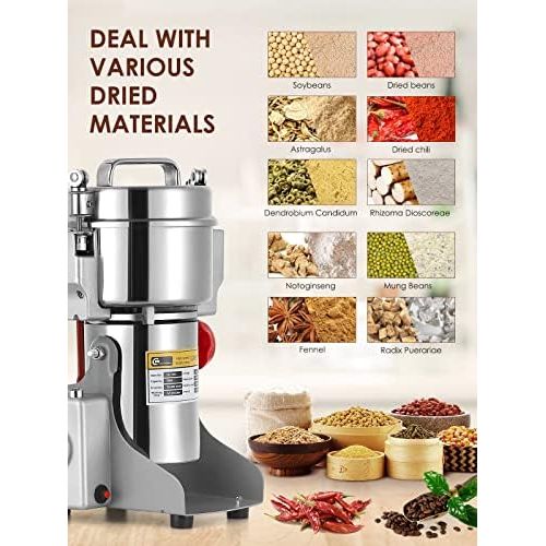  [아마존베스트]CGOLDENWALL 300 - 2500 g Safety Improved Electric Grain Mill with Fast Grinding Powder Machine Commercial Grain Mill Dry Herb Mill Made of CGOLDENWALL (700 g Swing)