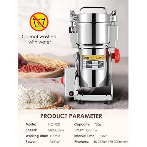  [아마존베스트]CGOLDENWALL 300 - 2500 g Safety Improved Electric Grain Mill with Fast Grinding Powder Machine Commercial Grain Mill Dry Herb Mill Made of CGOLDENWALL (700 g Swing)