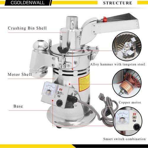  CGOLDENWALL Automatic Continuous Hammer Feeding Herb Grinder Herb Mill Pulverizer iOS Approved 15kgh 110V220V