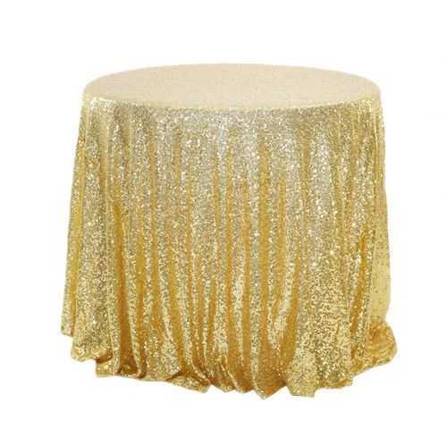  CH&Q Gold Sequin Tablecloth - 120 Inch Round Sequins Tablecloth Great for Buffet Table/Parties/Wedding/Holiday Dinner/Tea Table/Coffee/Cocktail & More - Polyester Fabric Table Cove