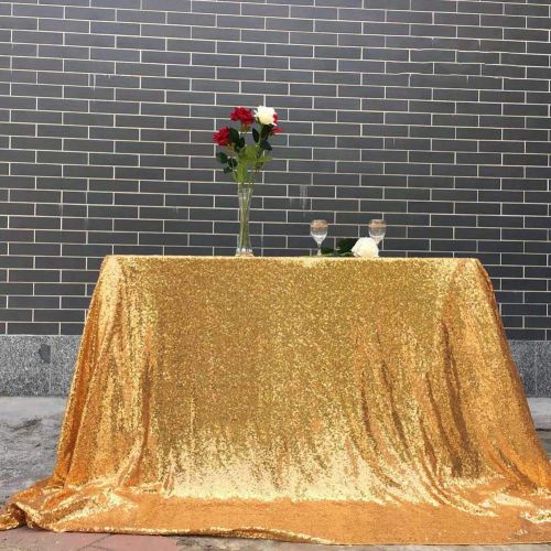  CH&Q Gold Sequin Tablecloth - 120 Inch Round Sequins Tablecloth Great for Buffet Table/Parties/Wedding/Holiday Dinner/Tea Table/Coffee/Cocktail & More - Polyester Fabric Table Cove