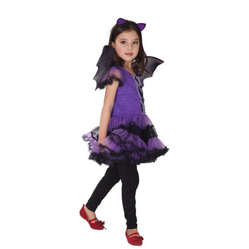  CH&Q Kids Halloween Cosplay Costume Girls Purple Bat Princess Costume Children Party Dress