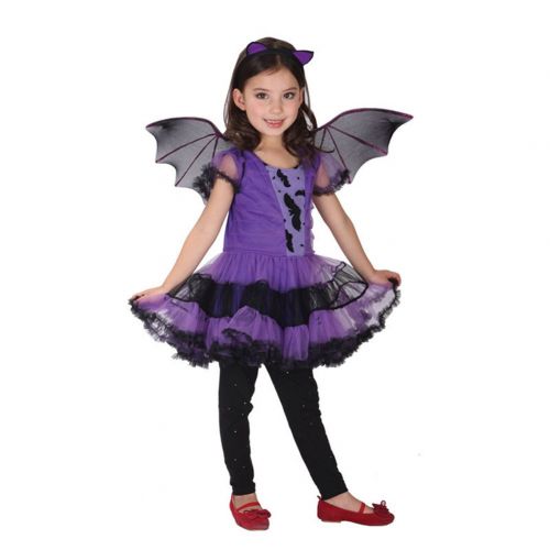  CH&Q Kids Halloween Cosplay Costume Girls Purple Bat Princess Costume Children Party Dress