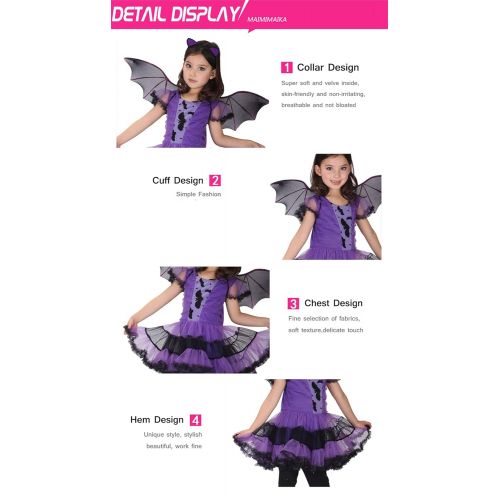  CH&Q Kids Halloween Cosplay Costume Girls Purple Bat Princess Costume Children Party Dress