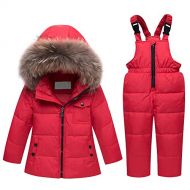 CH&Q Baby Snowsuit Toddler Warm Hooded Fur Trim Puffer Duck Down Coat + Jumpsuits Set