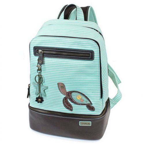  CHALA Chala Backpack Style Purse Striped with detachable Key Chain Fob Charm (Teal Stripe)