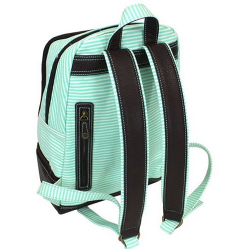  CHALA Chala Backpack Style Purse Striped with detachable Key Chain Fob Charm (Teal Stripe)