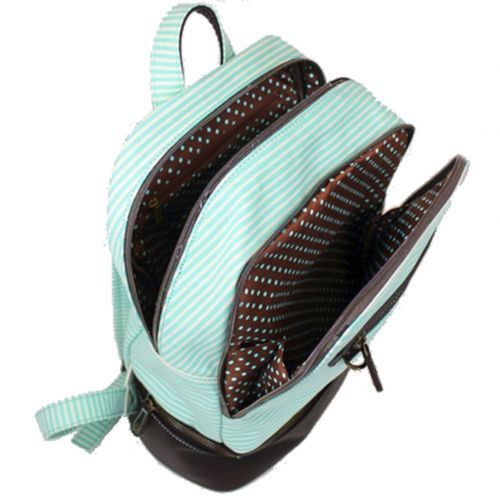  CHALA Chala Backpack Style Purse Striped with detachable Key Chain Fob Charm (Teal Stripe)