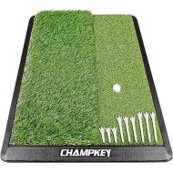 CHAMPKEY Dual-Turf Golf Hitting Mat | Come with 9 Golf Tees & 1 Rubber Tee | Heavy Duty Rubber Backing Golf Practice Mat Ideal for Indoor & Outdoor Training