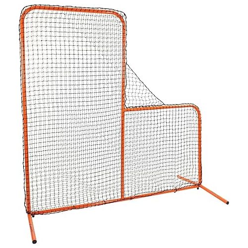  CHAMPRO Brute Pitcher’s Safety Steel Frame Protective L-Screen, Baseball/Softball Batting Cage Net, 7’ x 7’, ORANGE