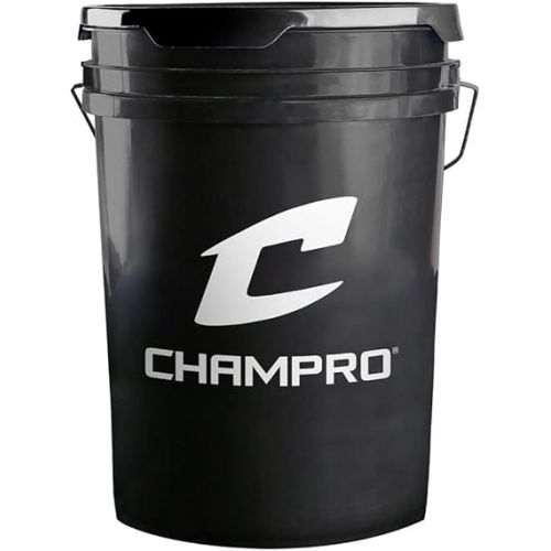  CHAMPRO CBB-200D Full Grain Leather Cover Baseballs with Cosmetic Blem in a Black Bucket - 30 Balls and one Rods Can Sleeve Included