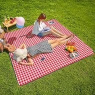 CHANODUG Machine Washable Extra Large Picnic & Beach Blanket Handy Mat Plus Thick Dual Layers Sandproof Waterproof Padding Portable for The Family, Friends, Kids, 79x79 (Red and Wh