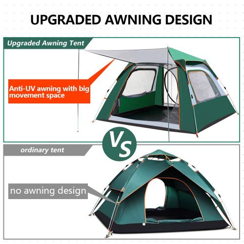  CHANODUG 2-4 Person Automatic Family Camping Tent 3-4 Season Big Space Pop up Backpacking Dome Beach Tent Waterproof 3000mm UV Protection Portable Lightweight Sun Shelter Mountaine