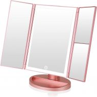 CHAREADA Makeup Vanity Mirror with Lights, 36 LED Trifold Cosmetic Makeup Mirror, 2X 3X 10x Magnification 180° Rotation Dual Power Supply Portable Trifold Mirror