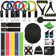 CHAREADA 23 Pack Resistance Bands Set Workout Bands, 5 Stackable Exercise Bands 5 Loop Resistance Bands 2 Core Sliders ? Door Anchor Handles Ankle Straps Carry Bag Instant Cooling Towel Wri