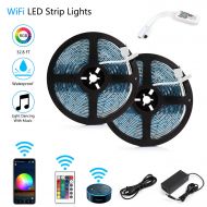 CHAREADA LED Strip Lights, WiFi Wireless Smartphone Controlled Waterproof RGB Rope Lights Flexible 5050 Light Strip 32.8ft 300LEDs 24key IR Remote Controller DC12V UL Power Adapter Work wit