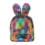 CHARMGIRL Magic Reversible Sequins School Backpack, Cute Rabbit Ears Dazzling Rainbow Schoolbag Shoulder Bag Satchel Travel Daypack for Women Girls