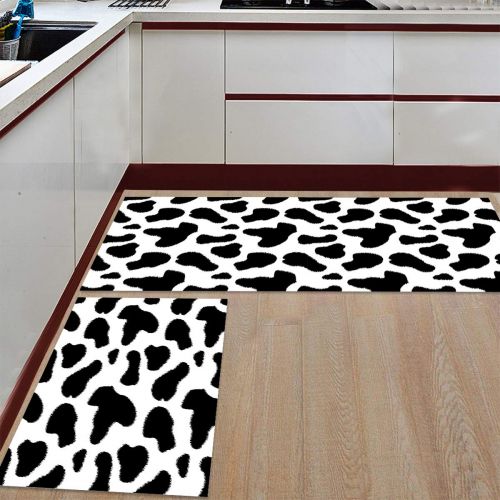  CHARMHOME Kitchen Rugs and Mats Set Black and White Spot Pattern of Cows 2 Piece Floor Carpet Non-Slip Rubber Backing Doormat Runner Rug Set