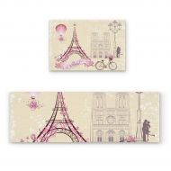 CHARMHOME Kitchen Rugs and Mats Set Love in Paris Eiffel Tower Balloons and Bicycles 2 Piece Floor Carpet Non-Slip Rubber Backing Doormat Runner Rug Set