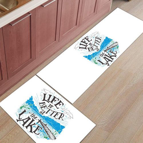  CHARMHOME Kitchen Rugs and Mats Set Life is Better at The Lake 2 Piece Floor Carpet Non-Slip Rubber Backing Doormat Runner Rug Set