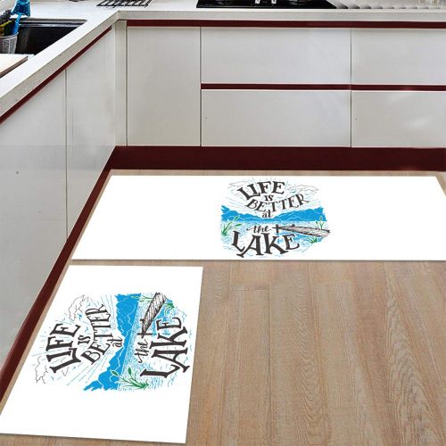  CHARMHOME Kitchen Rugs and Mats Set Life is Better at The Lake 2 Piece Floor Carpet Non-Slip Rubber Backing Doormat Runner Rug Set